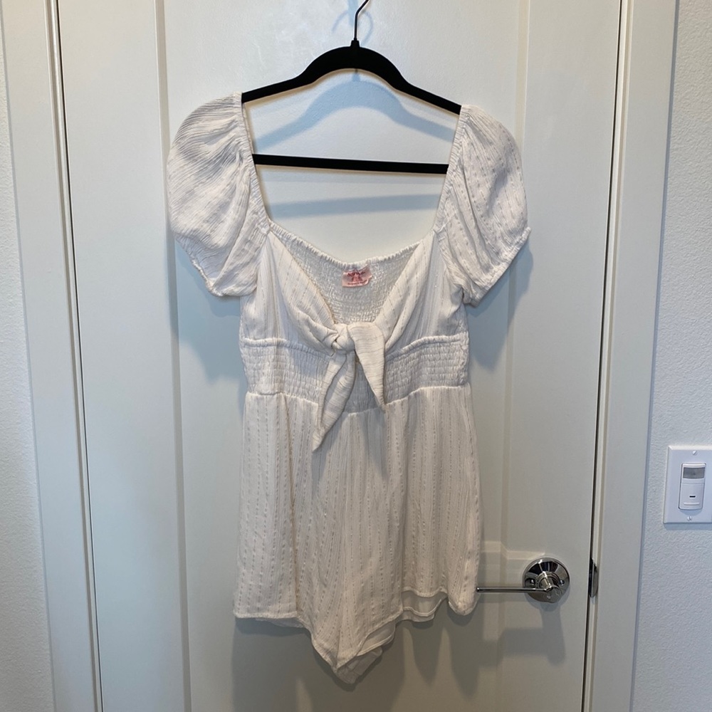 White Showpo Tie Front Romper w/ Gold Stripe Details